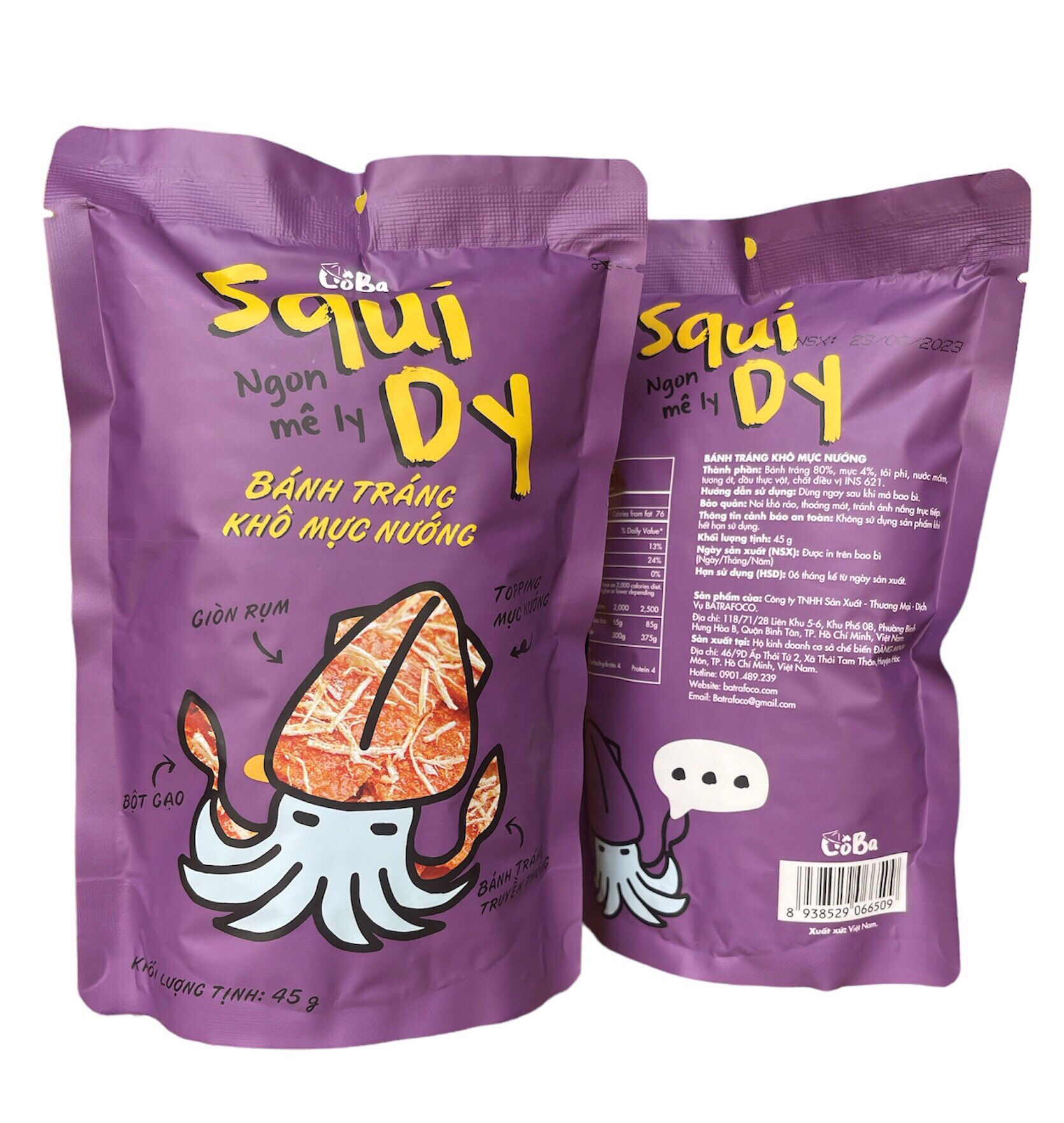 Bánh tráng khô mực nướng SquiDy Cô Ba 45g ăn vặt văn phòng, học sinh, mồi nhậu ngon, rẻ, ăn kiêng được