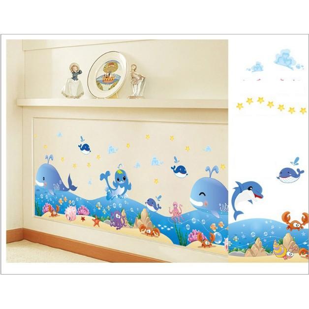 Decal trang trí chân tường - Cá Voi Xanh Đại dương