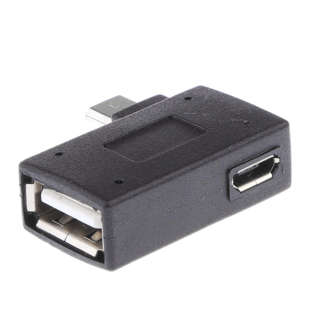 2Pcs 90 degree Angle Micro USB 2.0 OTG Host Adapter with USB Power