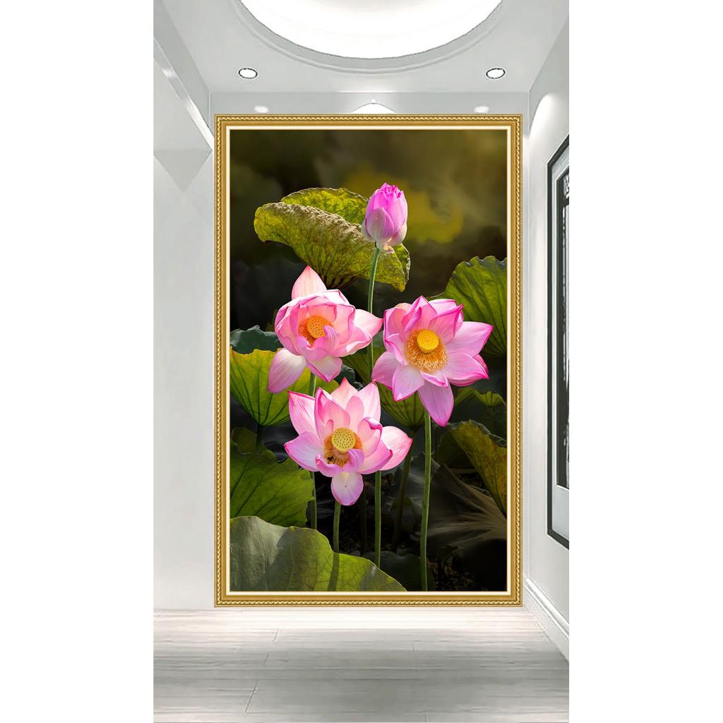Tranh dán tường HD Hoa sen HDOC230-tc6 kim sa khổ dọc chọn mẫu
