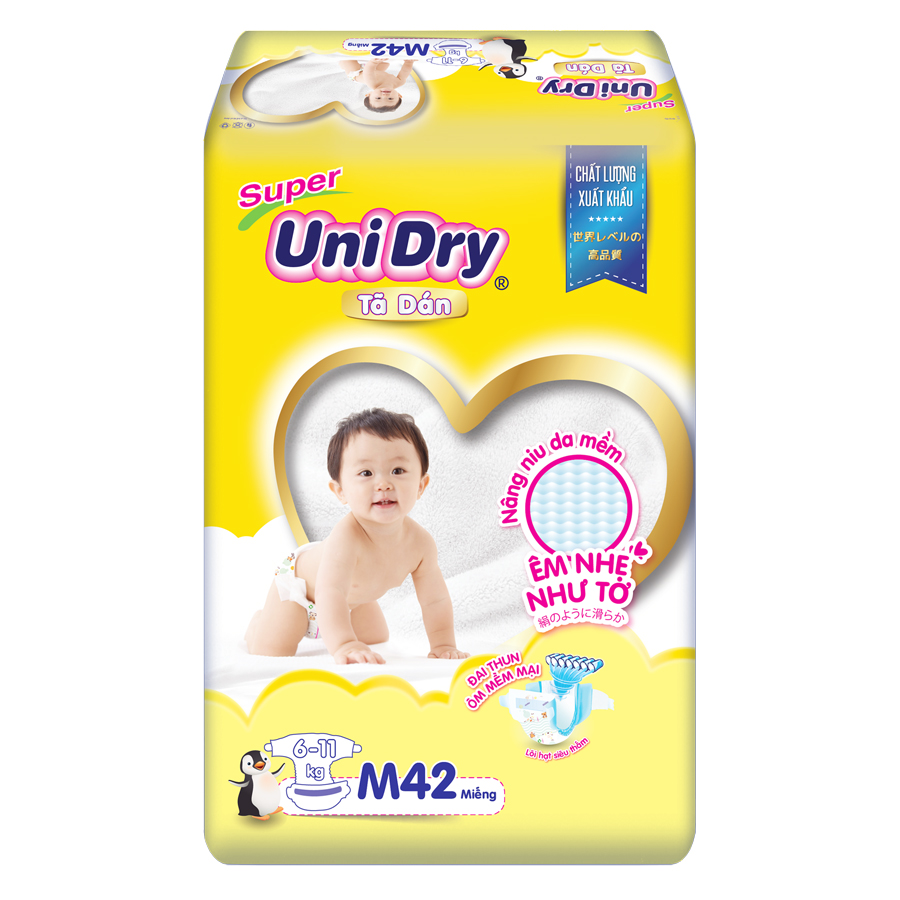 Combo 4 Tã Dán Cho Bé UniDry (G6+) size M42 (42 Miếng)