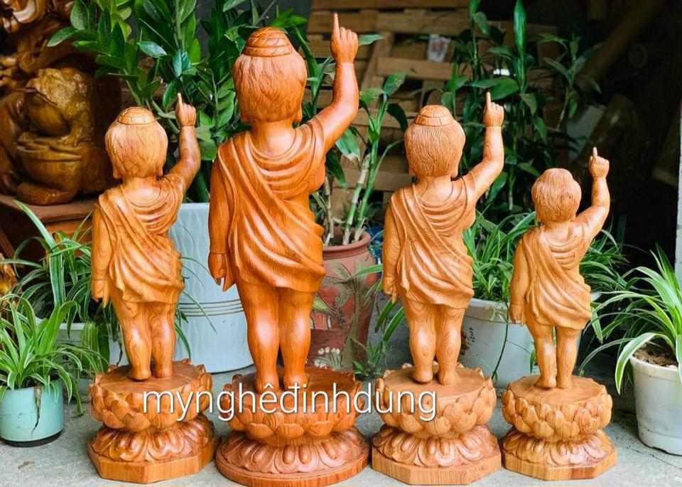 Tượng phật đản sinh bằng gỗ hương đá kt cao 30×12cm