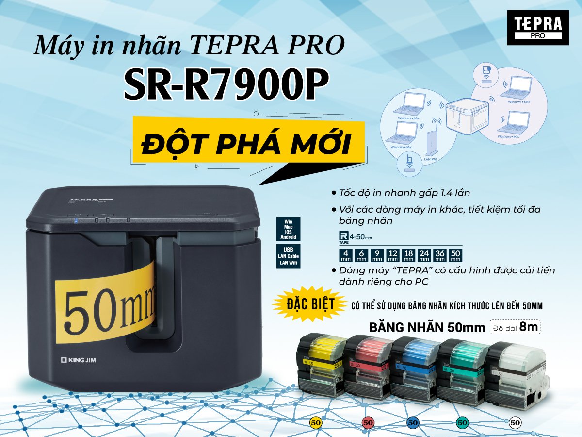 Máy in nhãn Tepra Pro King Jim SR-R7900P kết nối đa thiết bị - HÀNG CHÍNH HÃNG