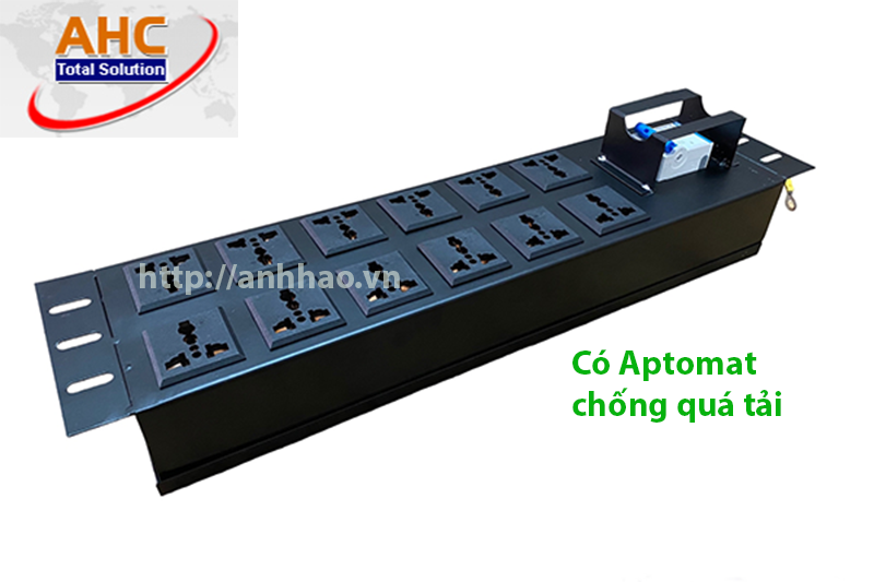 Ổ cắm nguồn, Thanh nguồn PDU 12 ổ cắm 3 chấu đa năng lắp ngang cho tủ rack