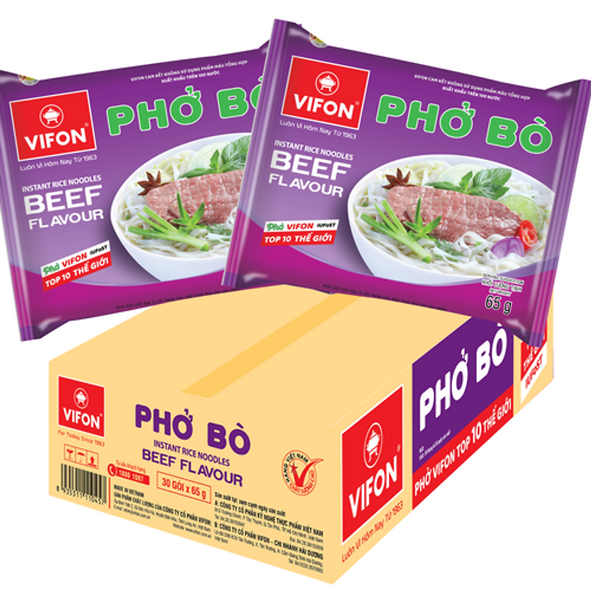 Thùng 30 gói Phở bò Vifon 65g