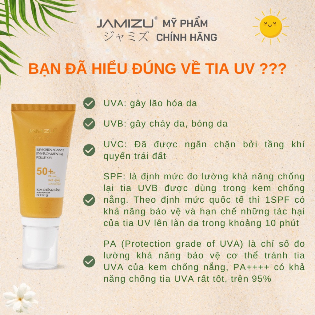 Kem Chống Nắng Chuyên Dùng Cho Da Nhờn Jamizu Nâng Tông, Căng Da, Kiềm Dầu, Chống Trôi Nước SPF 50+/PA+++ 50ml