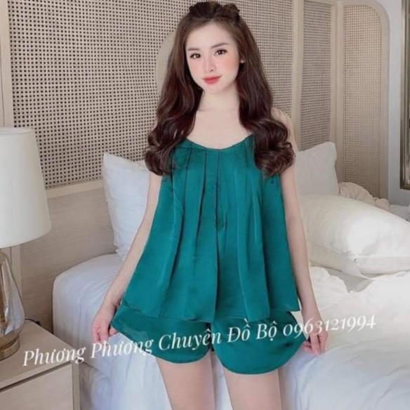 Bộ lụa 2 dây nhiều màu xếp ly ngực, bộ mặc nhà 2 dây quần đùi xinh