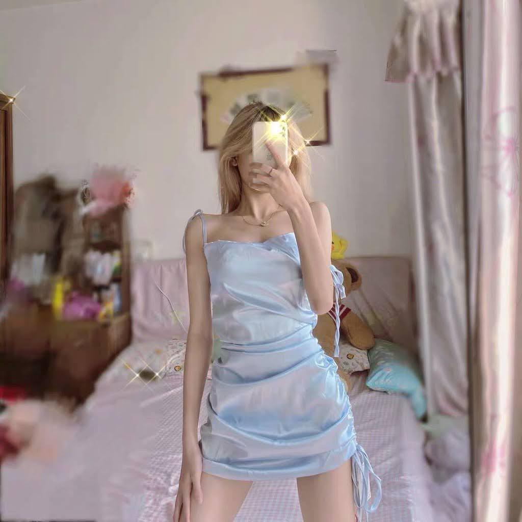 Đầm Vải Phị Lụa Dây Rút Body Ôm Dáng Gợi Cảm Hở Lưng Dành Cho Nữ
