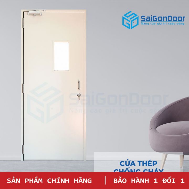 1M Cửa Thép Chống Cháy TCC P1G1 Trắng Siêu Bền, Hàng Cao Cấp