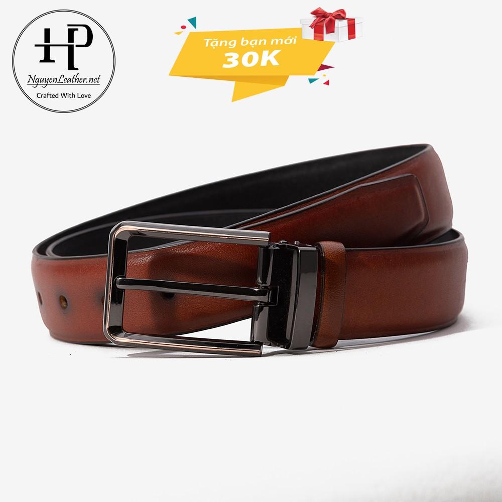 Hình ảnh Dây Lưng Nam Màu Đen Khóa Kim Da Bò Nhập Khẩu Phong Cách Công Sở Nguyen Leather + Đục Lỗ Cài Tiện Lợi