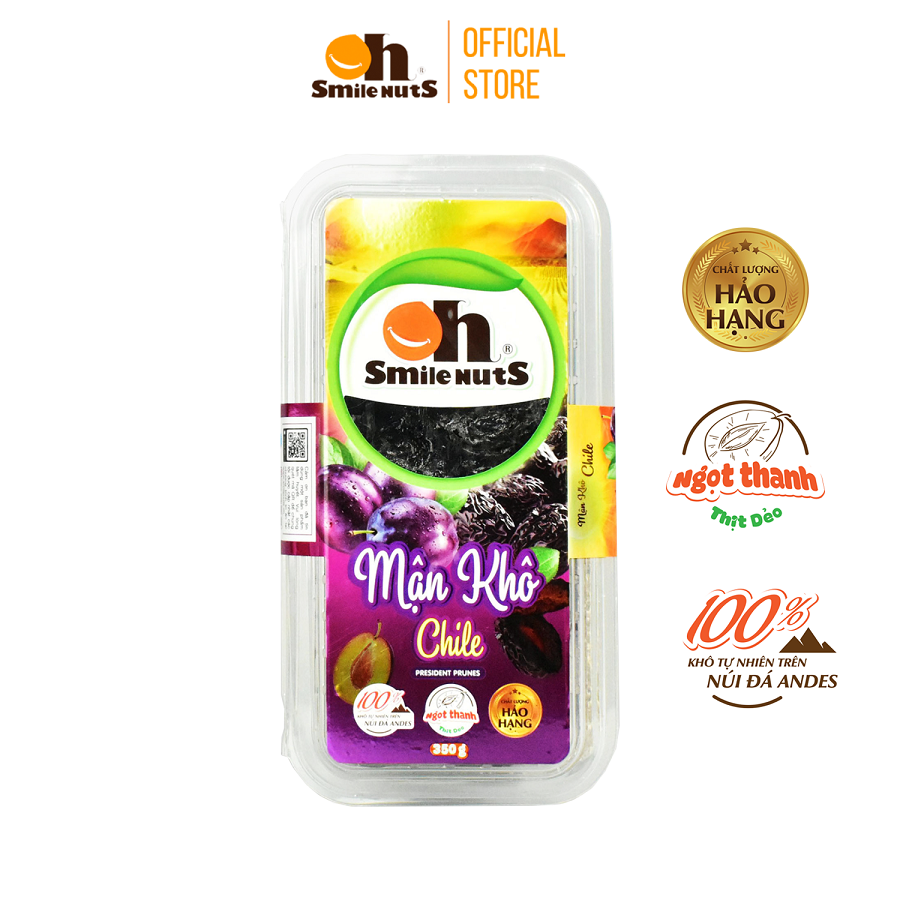 Mận Khô Smile Nuts hộp 350g - Nhập khẩu từ Chile (Khô tự nhiên trên cát nóng, giữ nguyên hương vị, khác biệt với mận sấy khô thông thường)