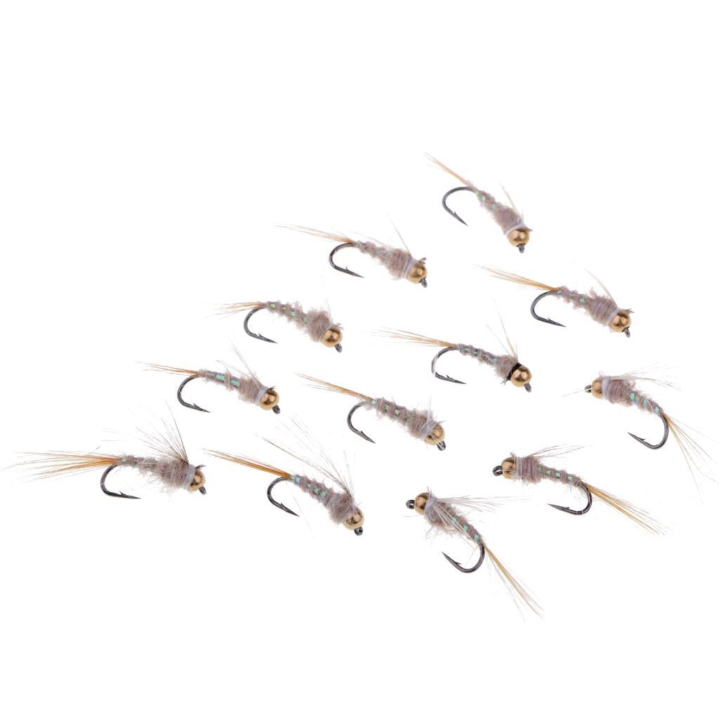 Fly Fishing Trout Flies Ribbed Ear Trout Wet Fly - Nymph with Brass Bead Head - One Dozen Wet Flies