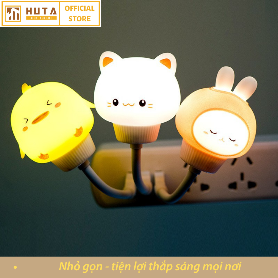 Đèn Ngủ Mèo Mini HUTA Cute Dễ Thương, Đầu Cắm USB, Uốn Dẻo Tiện Lợi, Hình Thú Dễ Thương Ánh Sáng Vàng, An Toàn Cho Bé