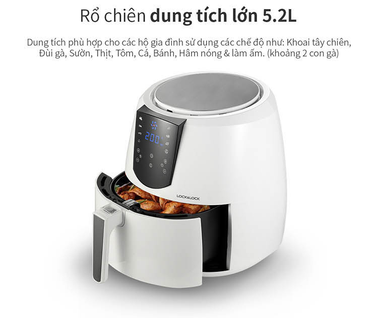 Nồi Chiên Không Dầu Lock&Lock EJF357WHT  - Hàng Chính Hãng