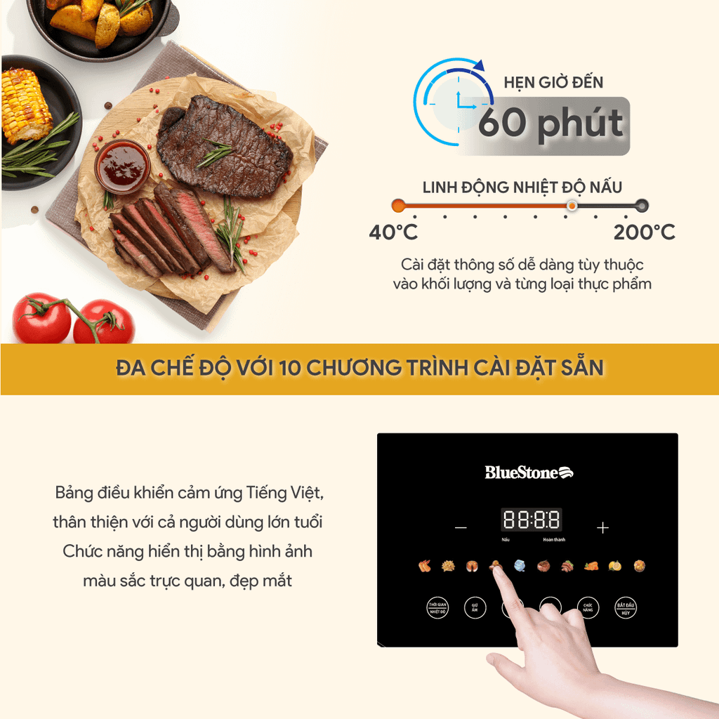 Nồi Chiên Không Dầu BlueStone AFB-5857 7 Lít 1800W - Hàng chính hãng