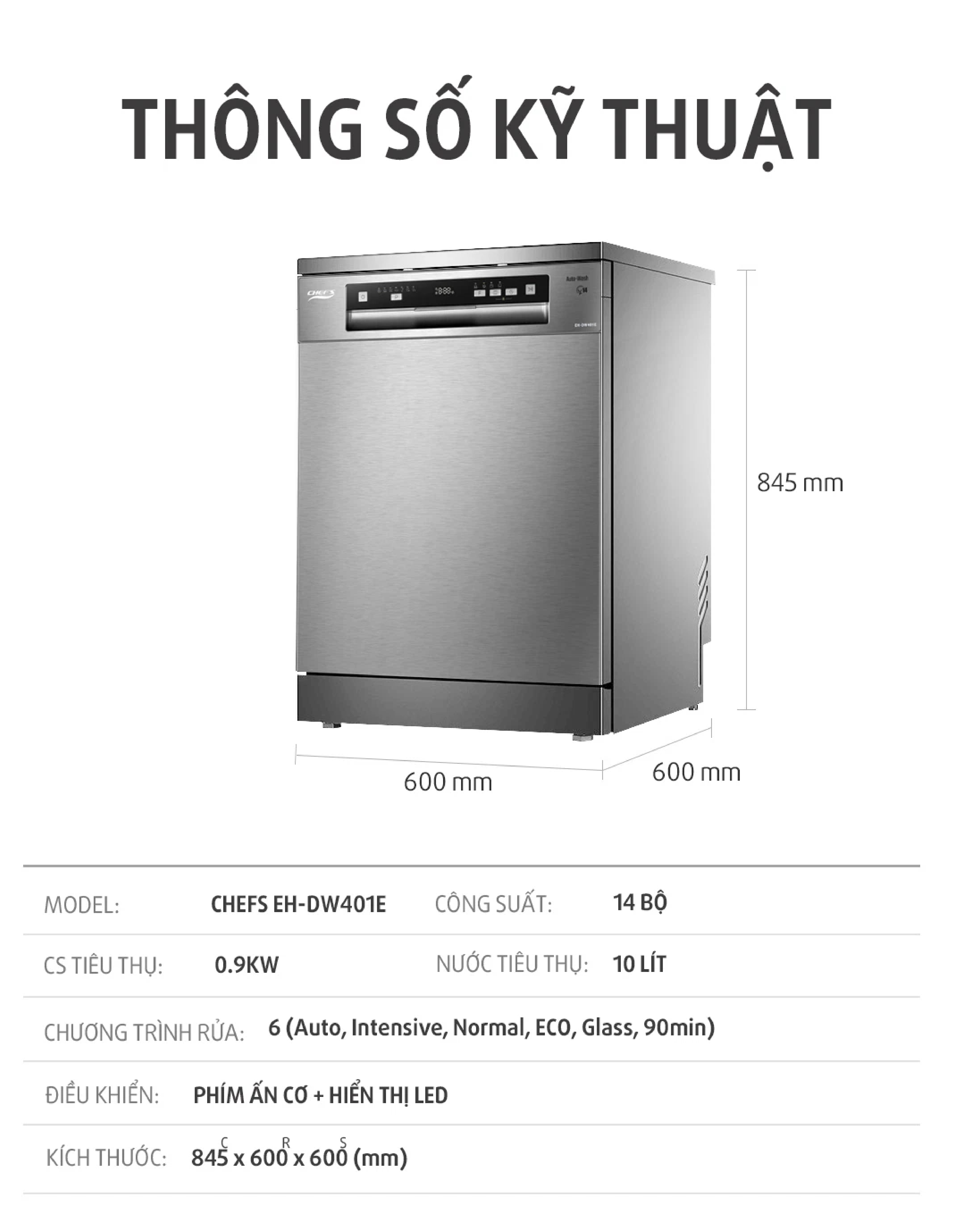 Máy Rửa Bát Chef's EH-DW401E. Hàng chính hãng