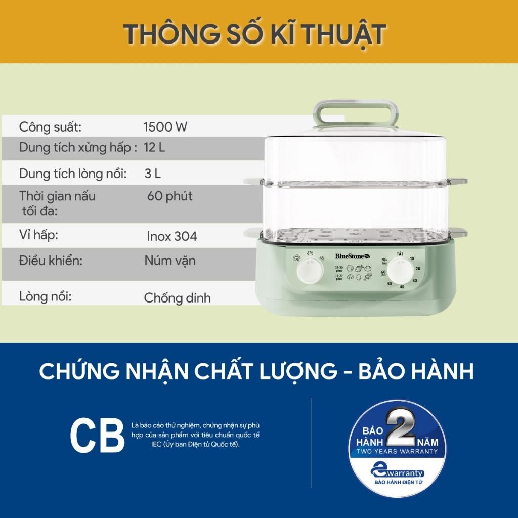 Nồi Lẩu Hấp Đa Năng Bluestone MPB-7235, 15Lit - 1500w, Hàng Chính Hãng