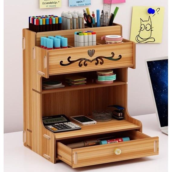 KỆ ĐỰNG BÚT 6 NGĂN BẰNG GỖ CÓ NGĂN KÉO ĐỂ BÀN ĐA NĂNG TIỆN DỤNG CHO GIA ĐÌNG VĂN PHÒNG - HỘP GỖ CÓ TẦNG ĐỰNG ĐỒ DÙNG HỌC
