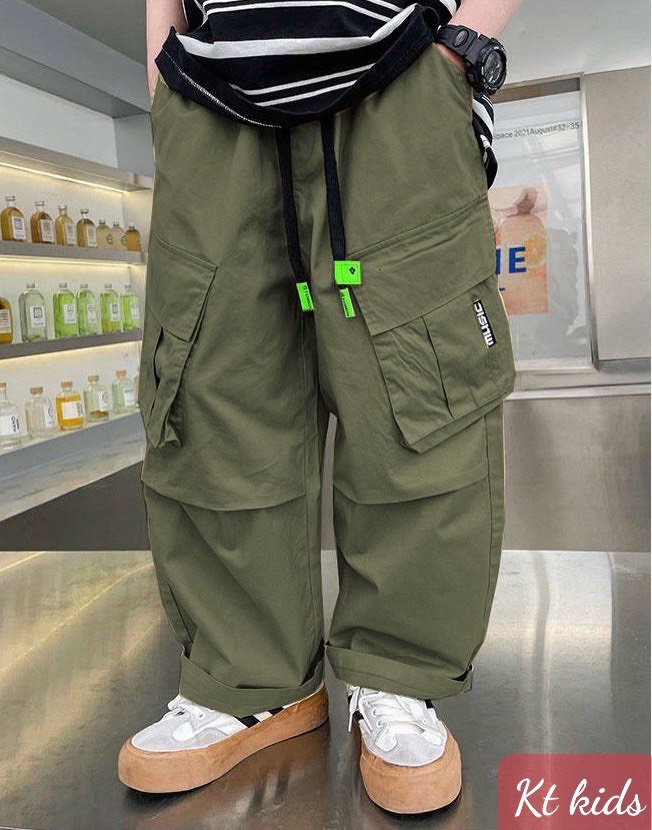 Quần túi hộp Jogger cho bé gái bé trai phối đồ đi chơi phong cách size 13-65kg chất kaki mềm mại