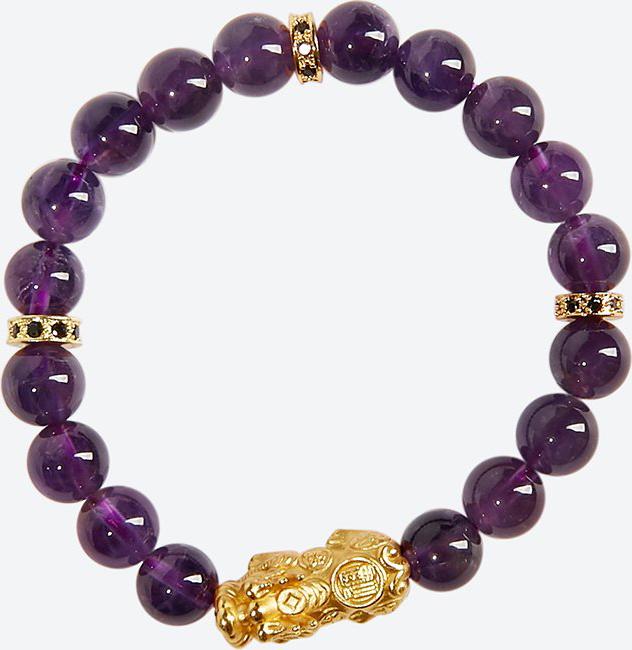 Vòng tay đá thạch anh tím charm tỳ hưu bọc vàng 24k Ngọc Quý Gemstones