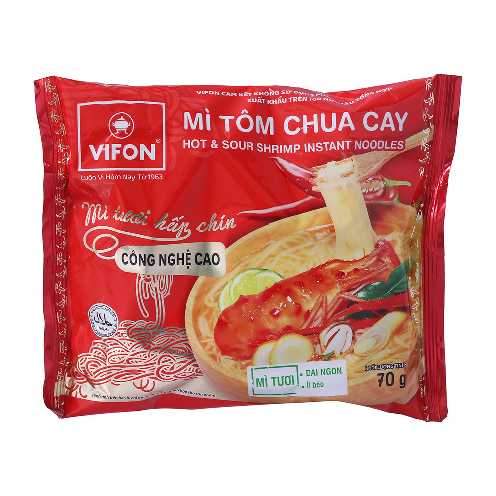 Gói Mì Tươi Hấp Chín Tôm Chua Cay Vifon 70G