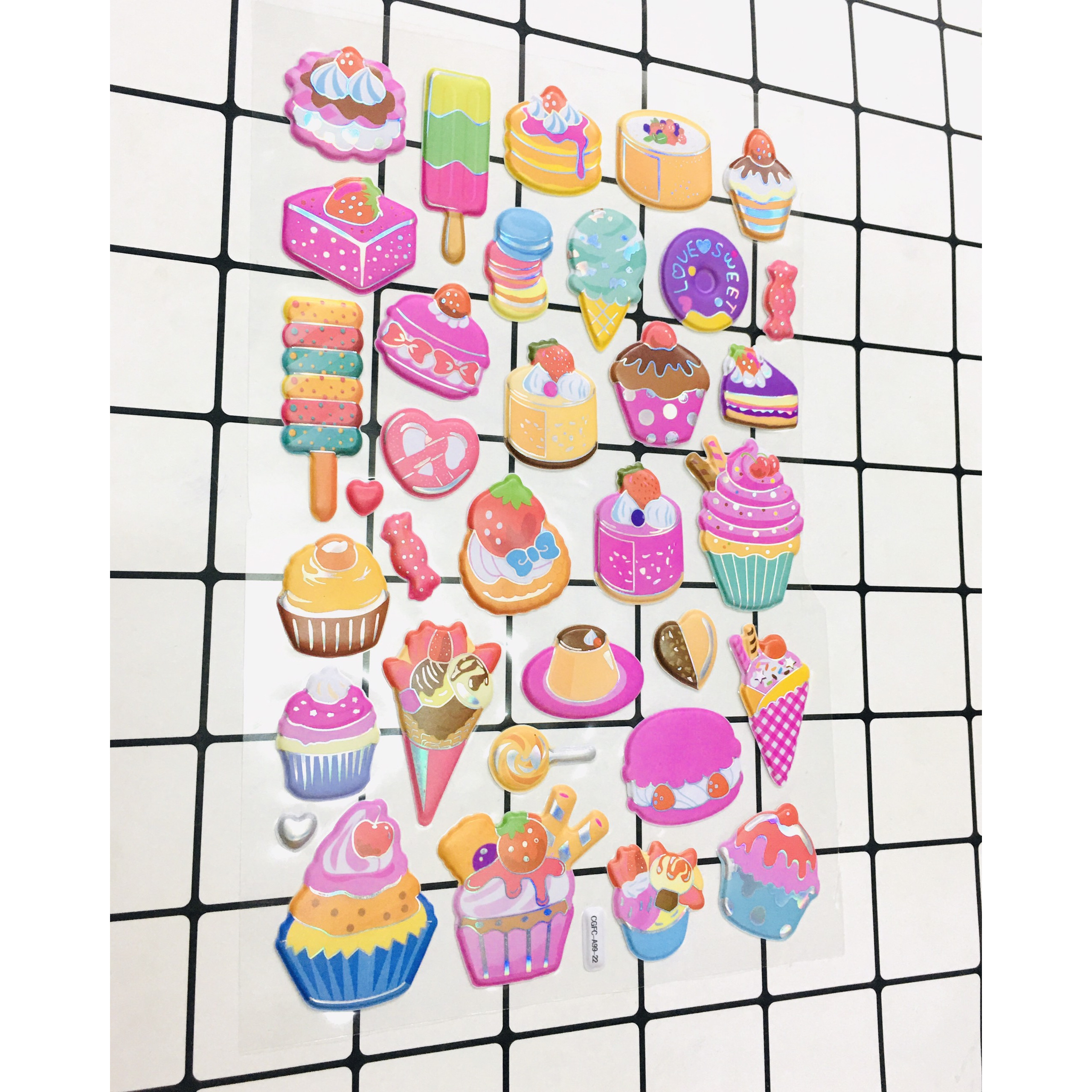 Hình Dán sticker Bánh. kem Nổi 3D set 3 bảng