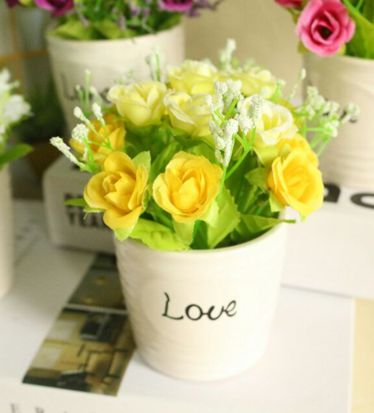 Chậu hoa giả, Chậu love hoa nở để bàn làm việc trang trí siêu dễ thương