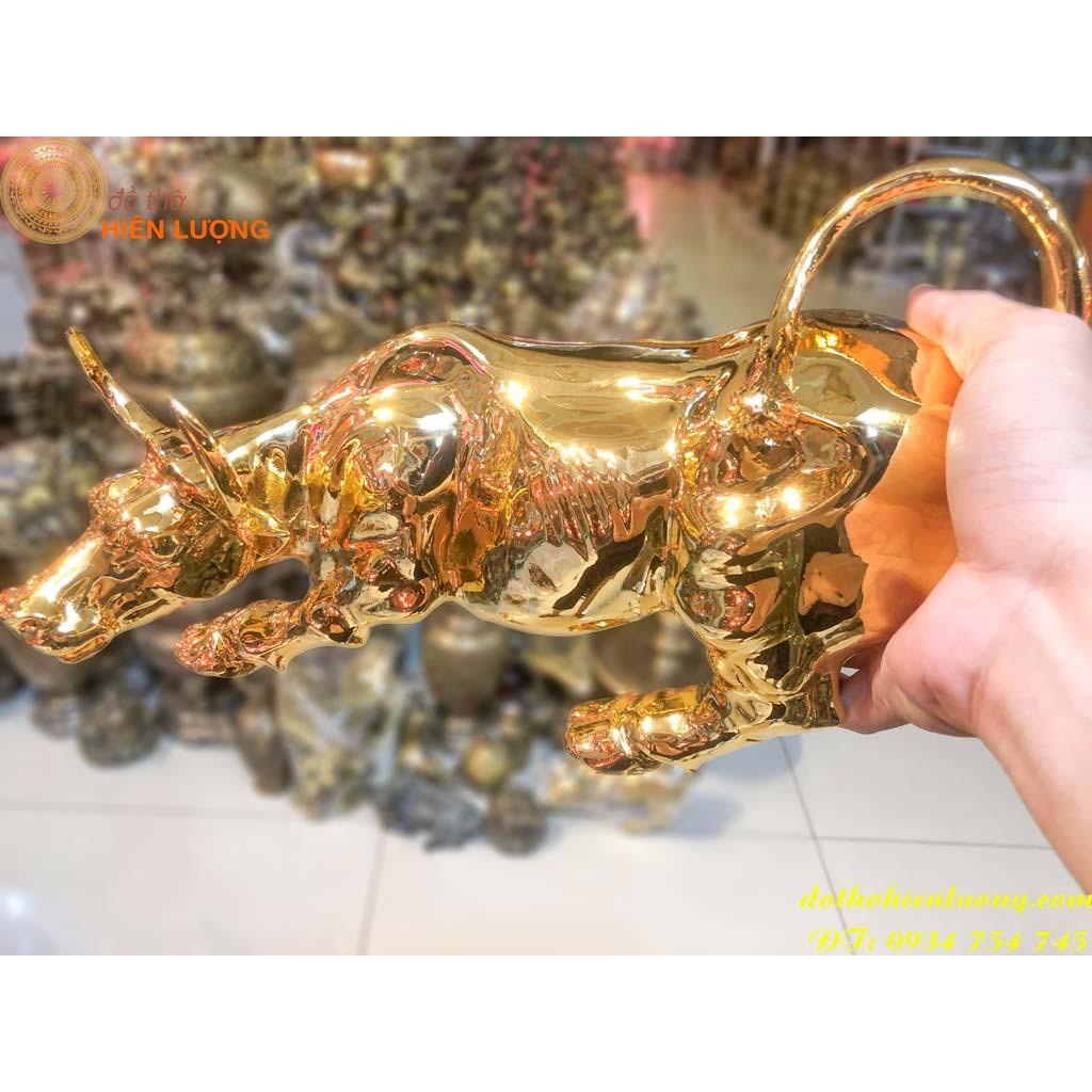 Tượng Trâu Chiến Mạ Vàng 24K Dài 30cm