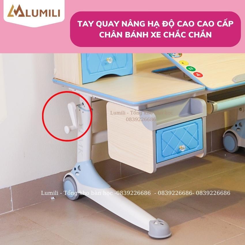 Bộ bàn học chống gù cao cấp 1m2 Lumili A09 có bánh xe, nâng hạ độ cao điều chỉnh nghiêng mặt bàn ghế chống gù cao cấp