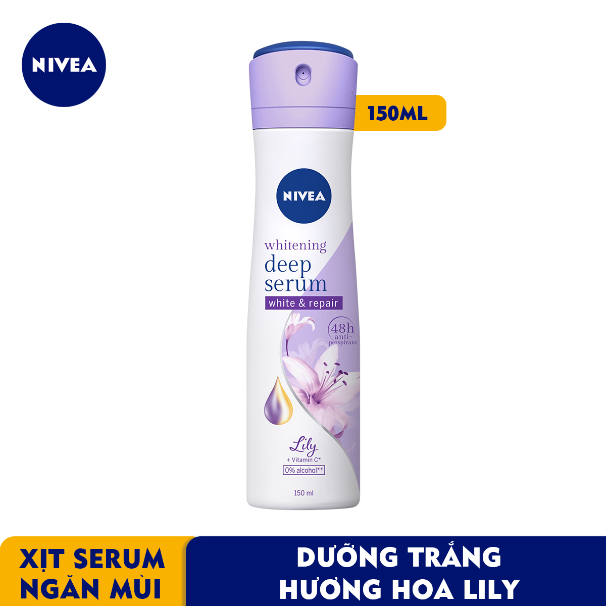 Xịt Ngăn Mùi Nivea Serum Trắng Mịn Hương Hoa Lily (150ml) 85312