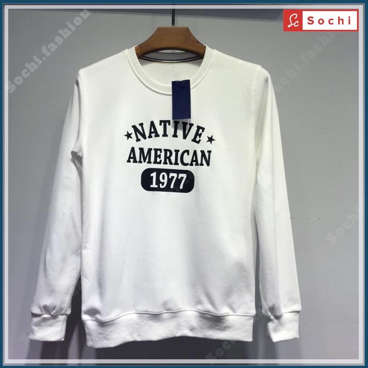 Áo thu đông nam tay dài, áo sweater cổ tròn mềm mịn vừa người in NATIVE mã SW.619