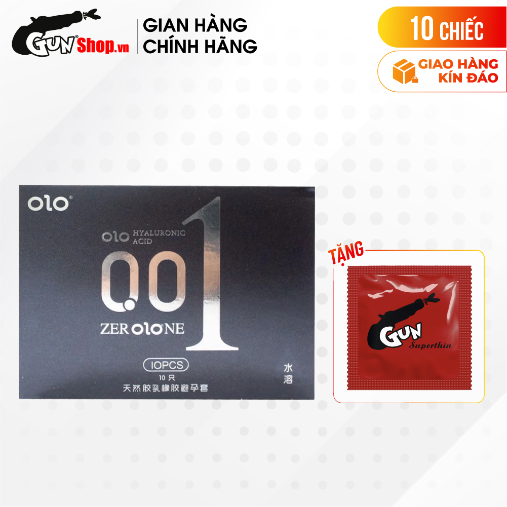 [Hộp 10 cái] Bao cao su OLO 0.01 Đen - Siêu mỏng, hương vani kèm 1 chiếc BCS Gun Super Thin