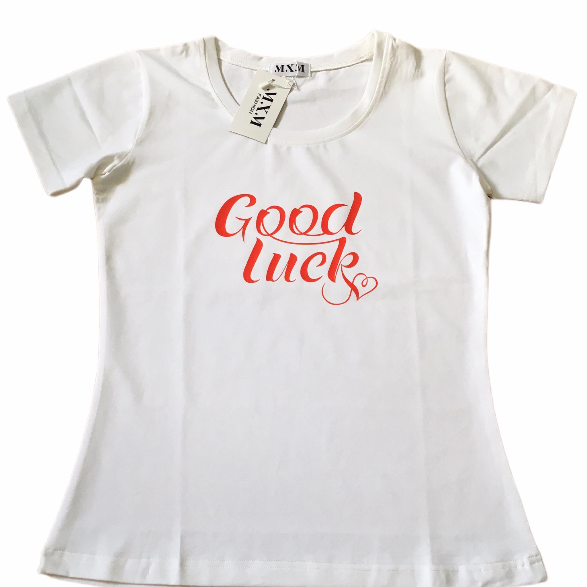 Áo thun nữ MXM in chữ Good Luck thun cotton 4 chiều form ôm body ( ANU022 )