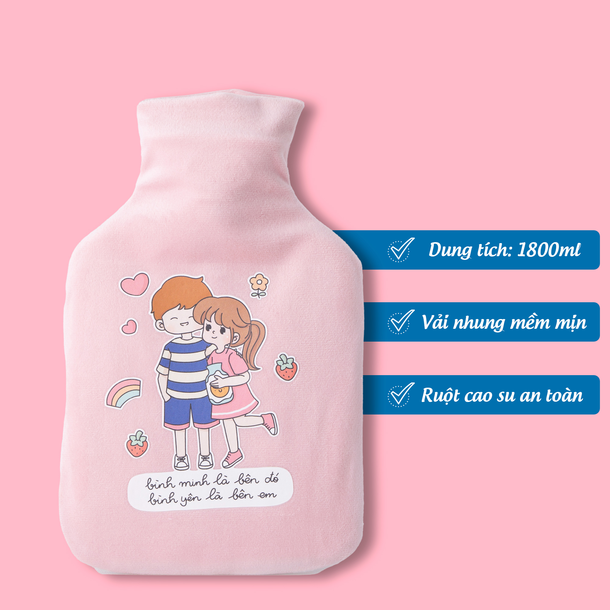 Túi chườm sưởi ấm phiên bản đặc biệt thiết kế mới tinh tế size 2000ml - kèm thêm quà tặng kute, chườm nóng lạnh giảm đau bụng kinh dành cho bạn nữ