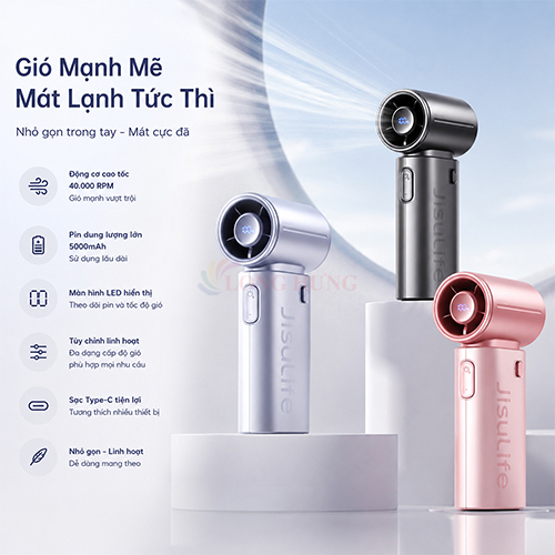 Quạt mini tích điện cầm tay Jisulife Handheld Fan 9S 5000mAh - Hàng chính hãng