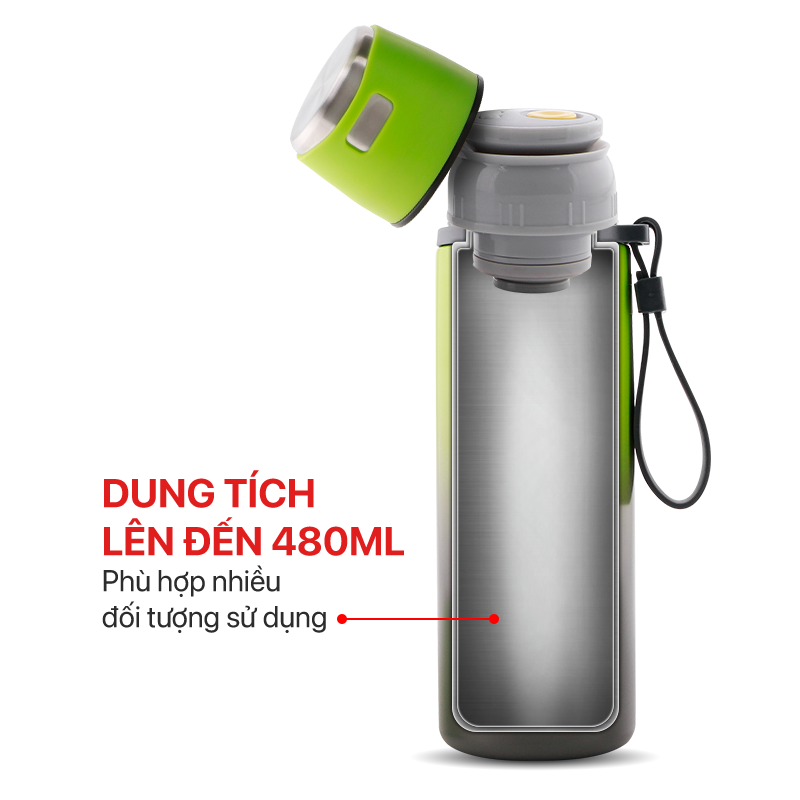 Phích Giữ Nhiệt 3 lớp Inox 304, Tráng bạc Elmich EL-8007 (Dung tích 480ml / Giữ Nóng 8h - Giữ Lạnh 12h / Có Quai Xách Tiện Lợi) - Hàng Chính Hãng