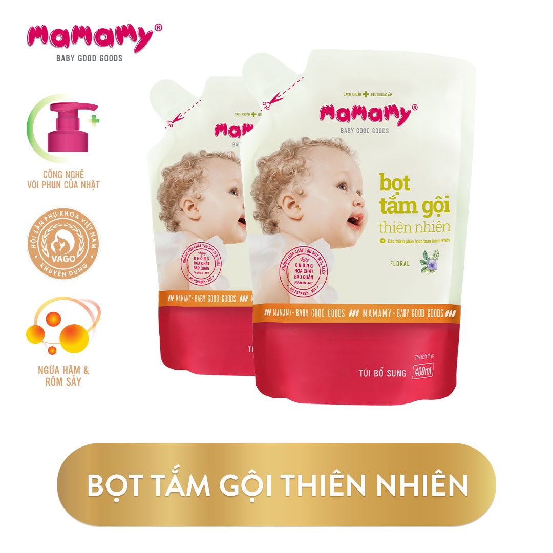 Combo 2 Túi bổ sung Bọt tắm gội thiên nhiên Mamamy hương Floral 400ml