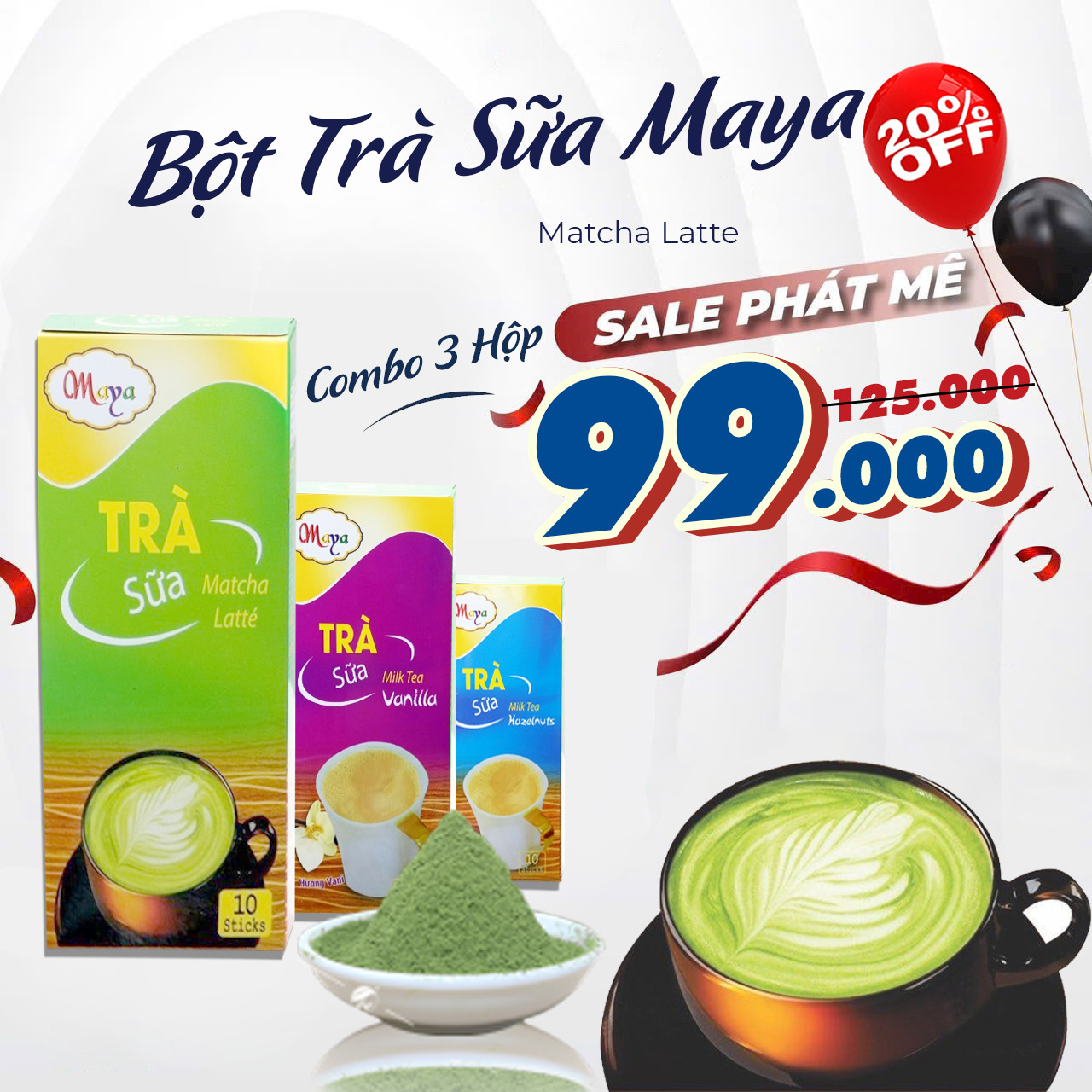 Combo Bột trà sữa (Matcha, Vanilla, Hazelnut)