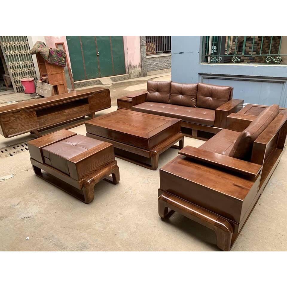 Bộ ghế Sofa 2 văng gỗ sồi hiện đại
