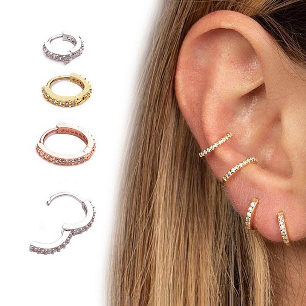 2 Pairs Hoop Cubic Zirconia Earrings Stud Cuff Huggie Piercing Earrings Gift