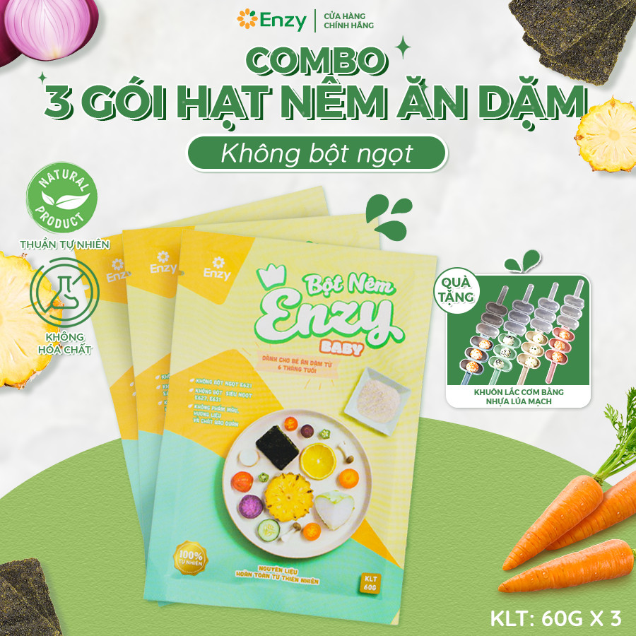 Combo 3 gói hạt nêm ăn dặm Enzy Baby, thuần tự nhiên không bột ngọt - An toàn cho bé