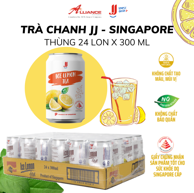 (Chính hãng) Thùng Trà Chanh JJ (24 Lon x 300ml) - Thương hiệu Singapore