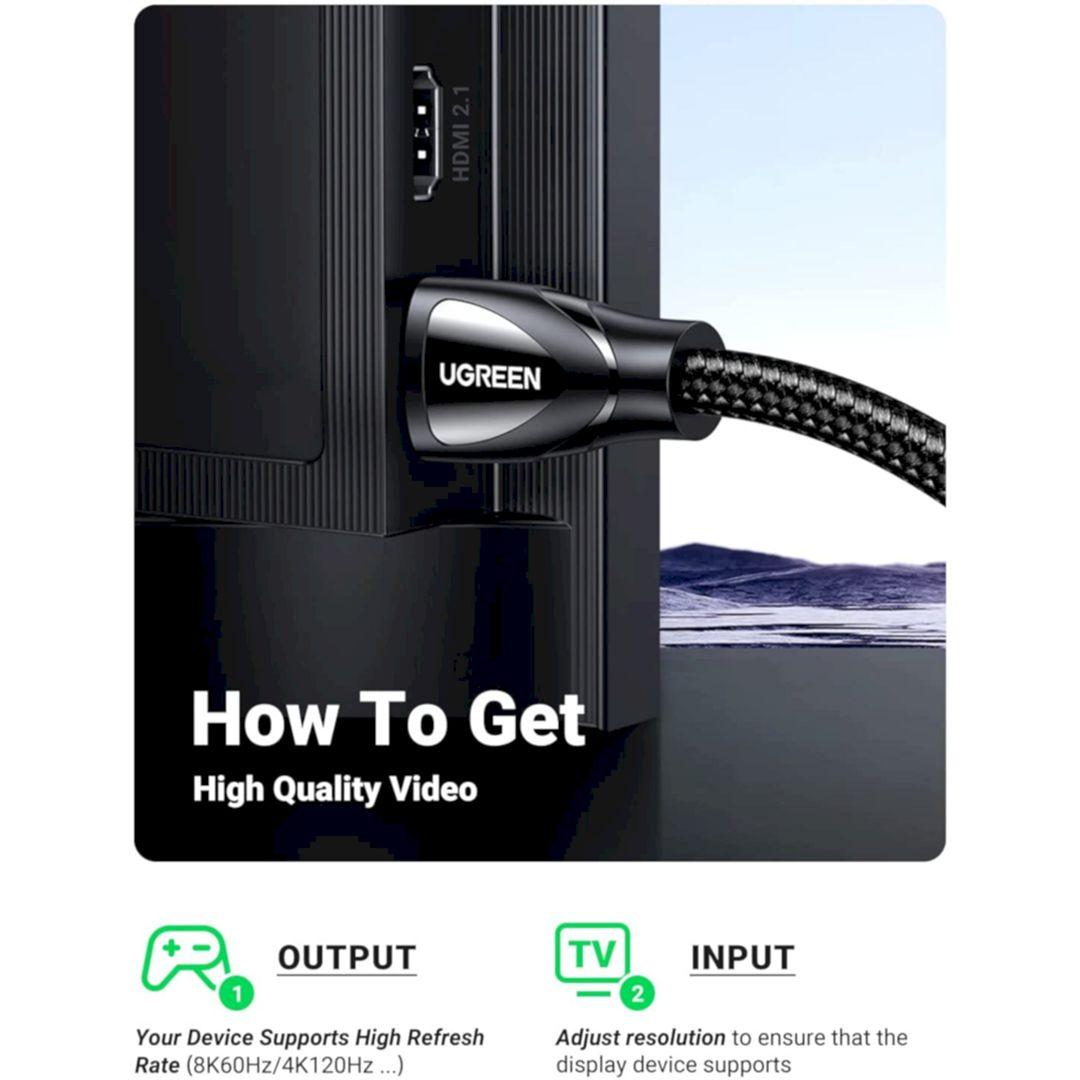 Ugreen UG40178HD150TK 1m 2.1 HDMI 8K 60hz 48Gpbs Male to Male Braided Cable 4k 120hz - HÀNG CHÍNH HÃNG