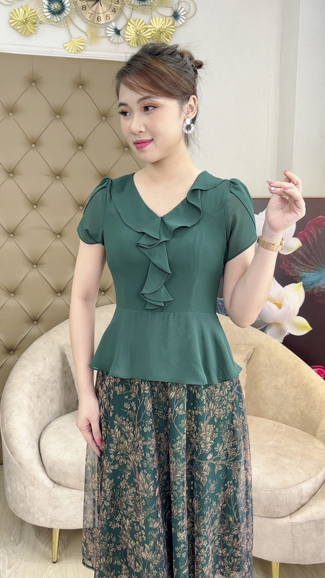 Đầm Xòe Trung Niên [ Linh Trà ] (TM 387) Vải Voan Hàn Trang Nhã Thanh Lịch Sang Trọng Cho Quý Bà