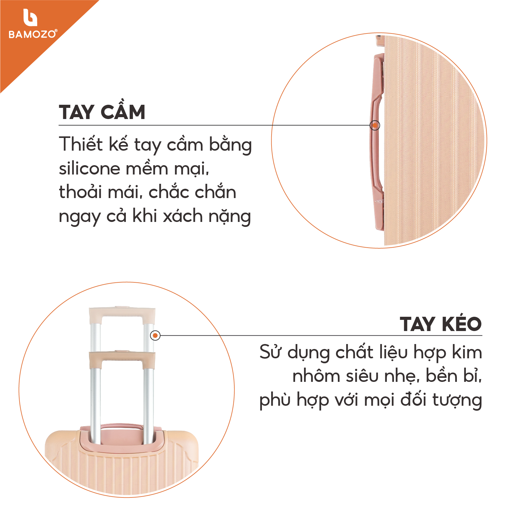 Hình ảnh Vali du lịch BAMOZO 8801 MÀU HỒNG NHẠT size 20/24, vali kéo nhựa được bảo hành 5 năm.