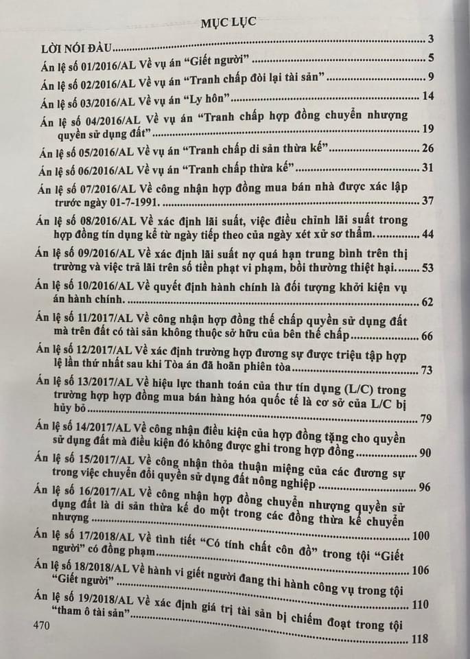 Hệ Thống 70 Án Lệ Đã Được Hội Đồng Thẩm Phán Tòa Án Nhân Dân Tối Cao Thông Qua