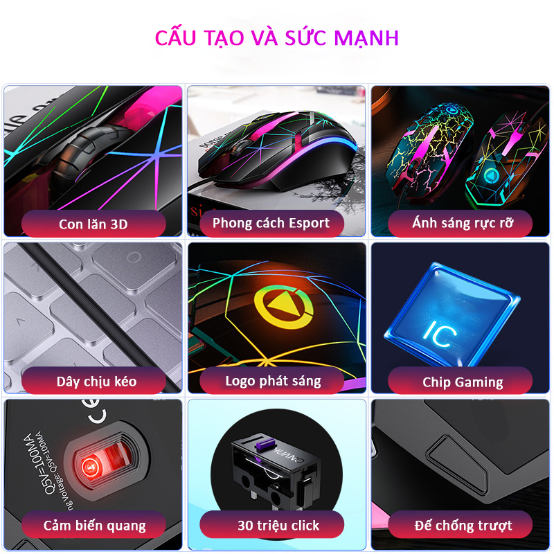 Chuột gaming máy tính có dây cho game thủ SIDOTECH G6 Pro có LED RGB / Con lăn 3D / Thiết kế công thái học / cảm biến nhạy / phong cách độc lạ đẹp mắt chuyên dụng chơi game và làm việc phổ thông - Hàng Chính Hãng