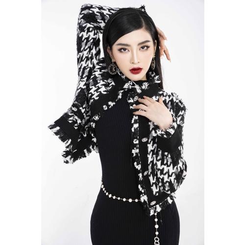 Áo Vest đen trắng vải TWEED SIXDO