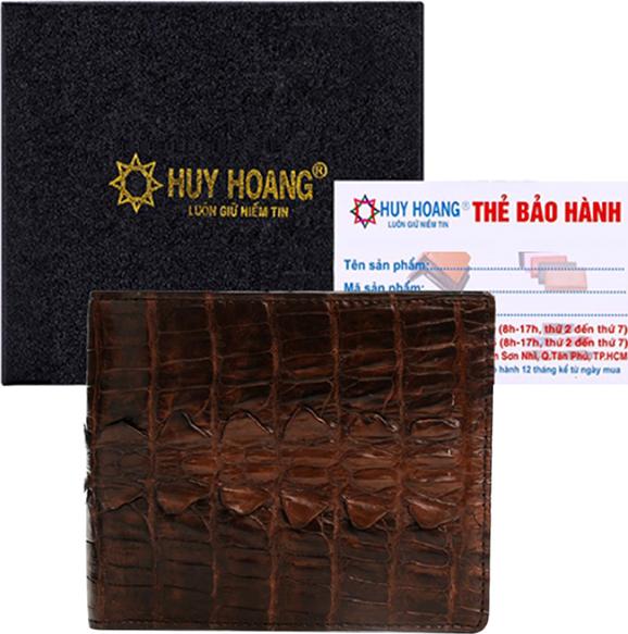 Ví Nam Da Cá Sấu Gai Đuôi Huy Hoàng HT2242 (12.5 x 10 cm) - Nâu Đất