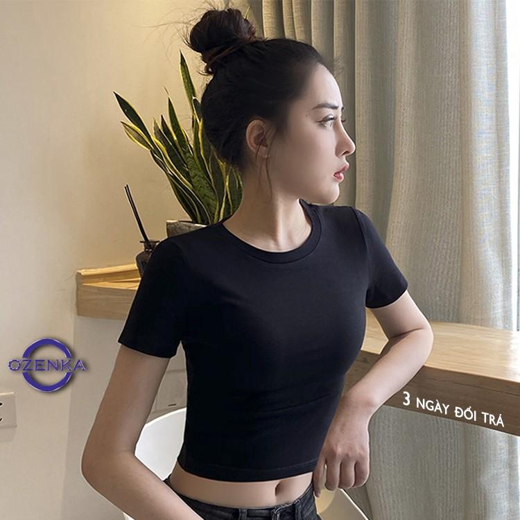 Áo croptop ôm nữ trắng đen 100% cotton , áo crt thun gân body đẹp basic sang chảnh freesize dưới 50 kg